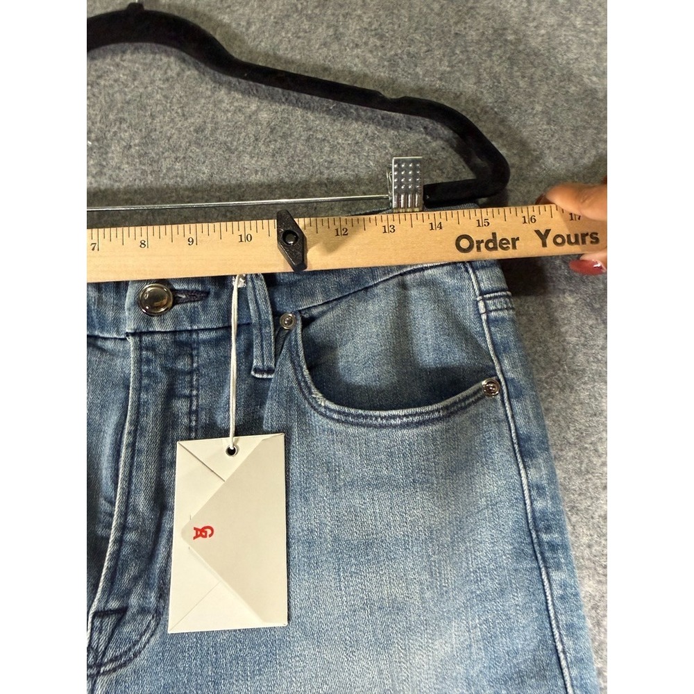 GOOD AMERICAN JEANS WOMEN 31 BLUE DISTRESSED THE GOOD FLARE DENIM STRETCH - Picture 3 of 7